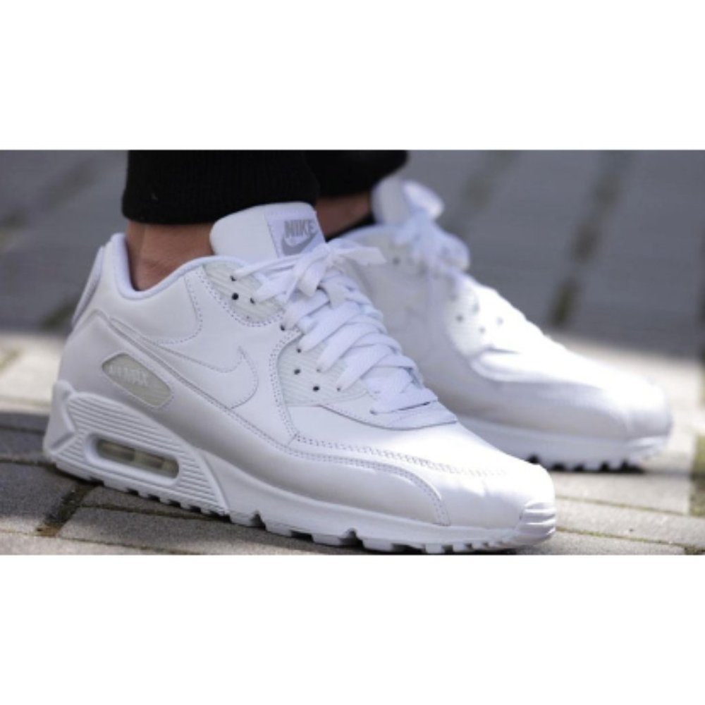 NIKE Air Max 90 Leather All White- Men's Size 8.5 (302519-113)